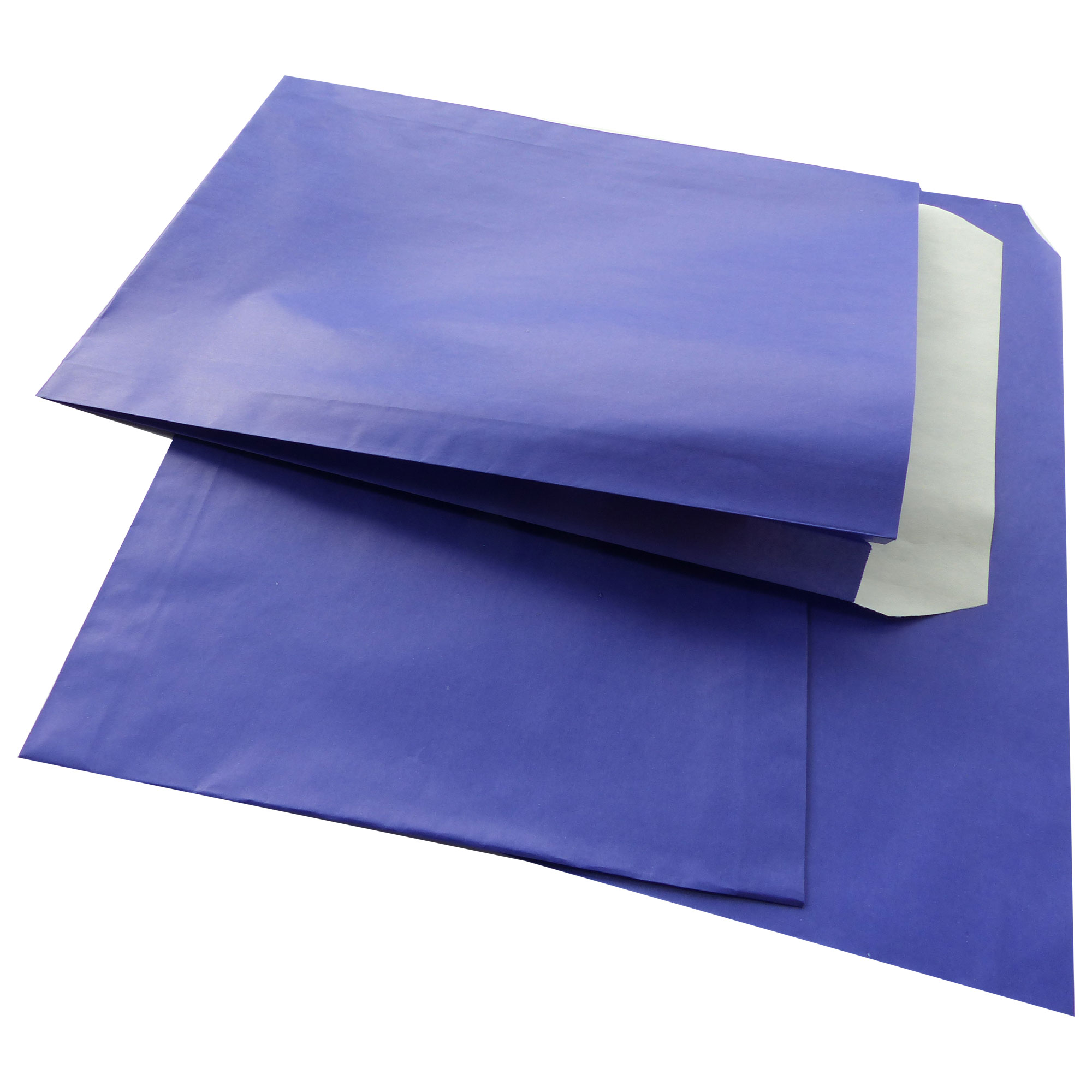 Faltenbeutel, Kraftpapier gebleicht 70g blau, 320 x 55 x 430 + 60 mm, ecken schr.