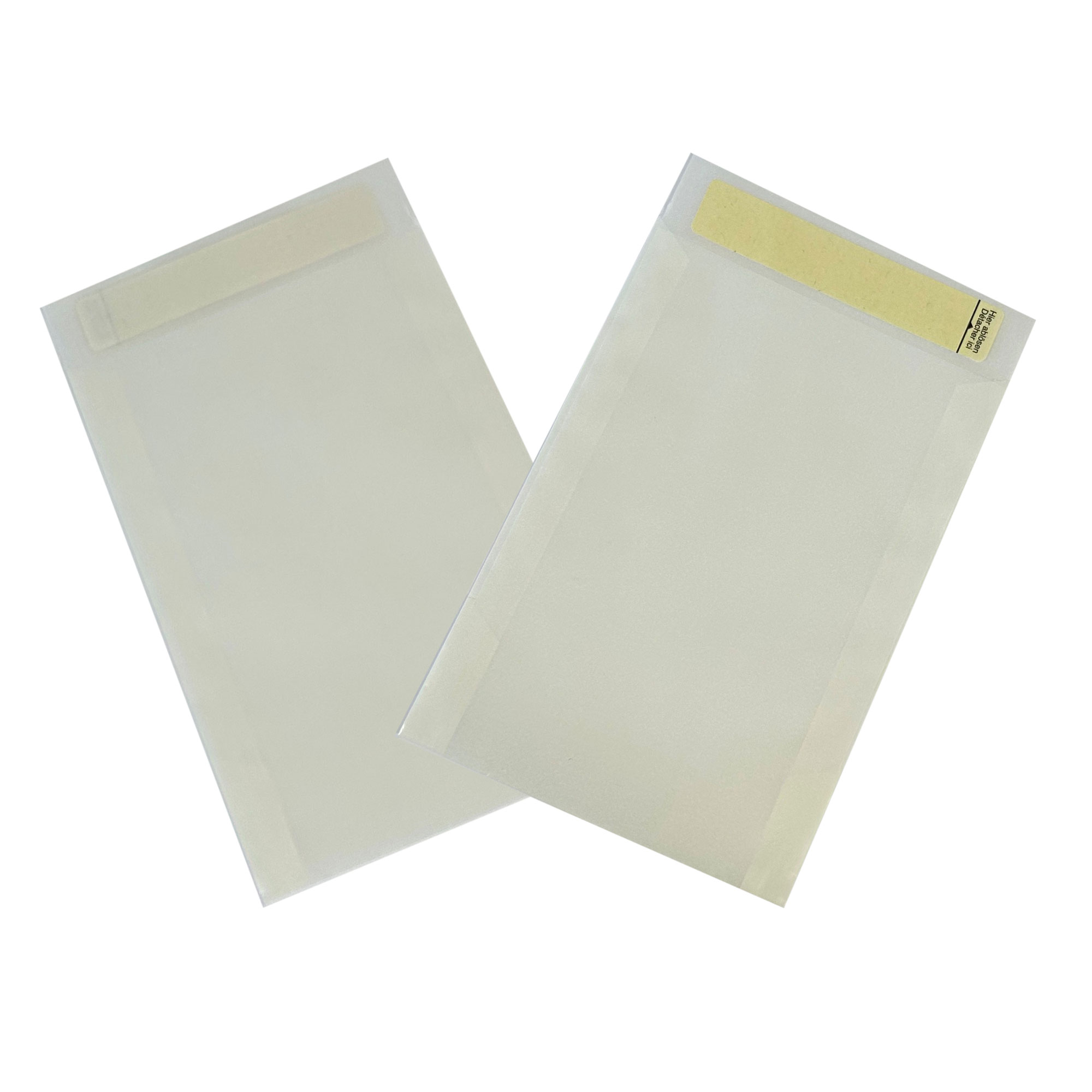 Flachbeutel Zweinahtklebung, + SK Streifen, Pergamin 60 g/m², 105x150+20 mm